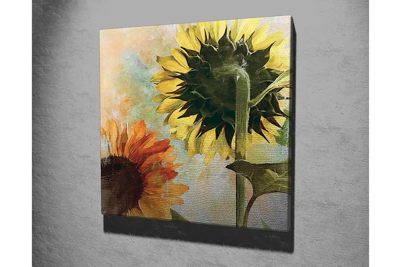 Canvastavla 45x45 cm - Solrosor i livfulla färger - Gult / Orange / Grönt - Inredning - Tavlor & konst - Canvastavlor