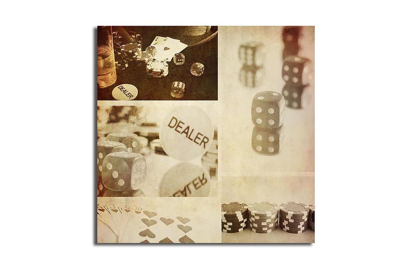 Canvastavla 45x45 cm - Spelrelaterad komposition med tärningar och spelmarker, Grå / Vit / Beige