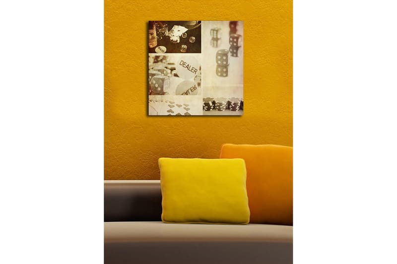 Canvastavla 45x45 cm - Spelrelaterad komposition med tärningar och spelmarker - Grå / Vit / Beige - Inredning - Tavlor & konst - Canvastavlor