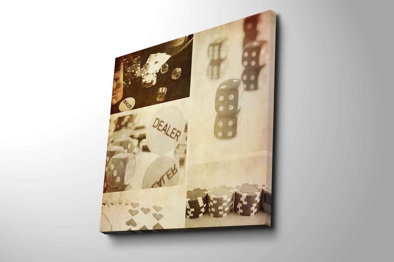 Canvastavla 45x45 cm - Spelrelaterad komposition med tärningar och spelmarker - Grå / Vit / Beige - Inredning - Tavlor & konst - Canvastavlor
