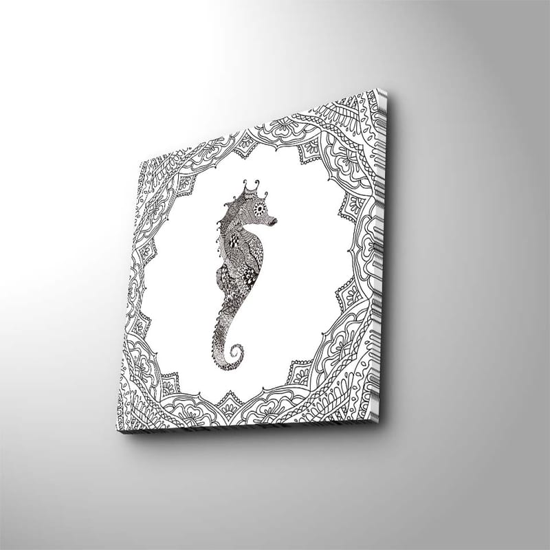 Canvastavla 45x45 cm - Stilig sjöhäst i detaljrik ram - Svart / Vitt - Inredning - Tavlor & konst - Canvastavlor