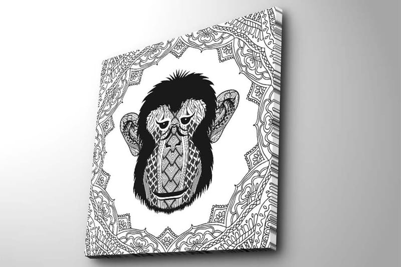 Canvastavla 45x45 cm - Stiliserad apa med detaljerad mönstring - Svart / Vitt - Inredning - Tavlor & konst - Canvastavlor