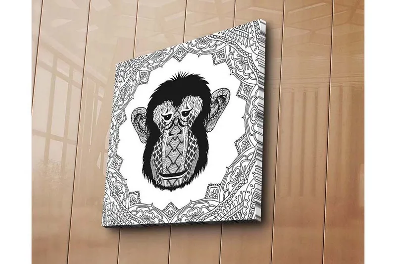 Canvastavla 45x45 cm - Stiliserad apa med detaljerad mönstring - Svart / Vitt - Inredning - Tavlor & konst - Canvastavlor