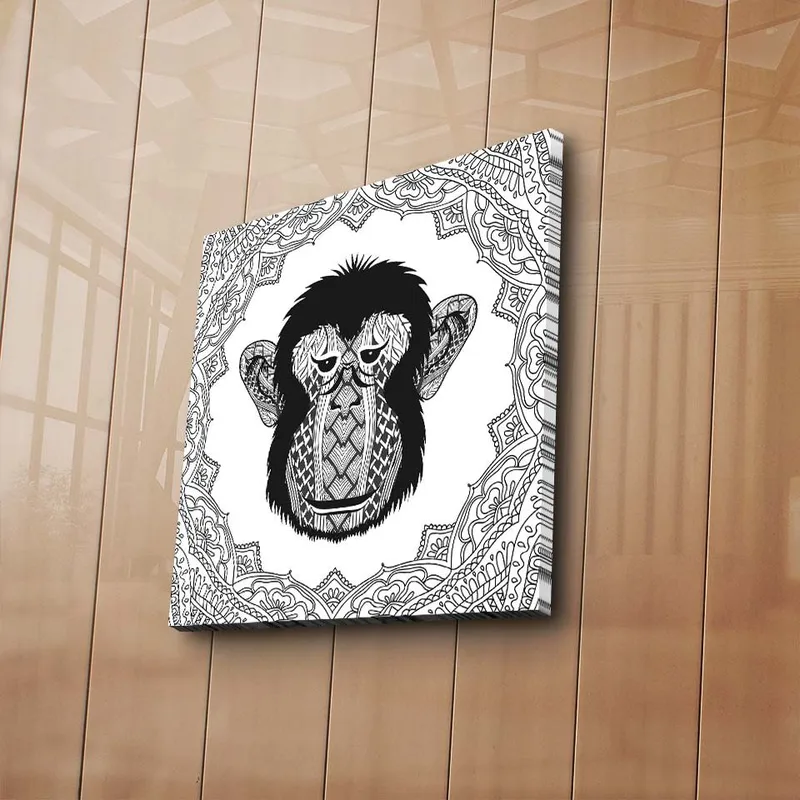 Canvastavla 45x45 cm - Stiliserad apa med intrikata mönster - Svart / Vitt - Inredning - Tavlor & konst - Canvastavlor