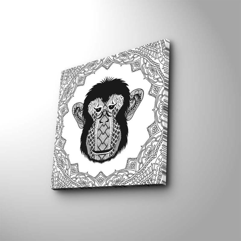 Canvastavla 45x45 cm - Stiliserad apa med intrikata mönster, Svart / Vitt
