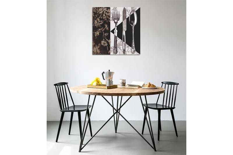 Canvastavla 45x45 cm - Stiliserad komposition av bestick och blommor - Svart / Grå / Beige - Inredning - Tavlor & konst - Canvastavlor