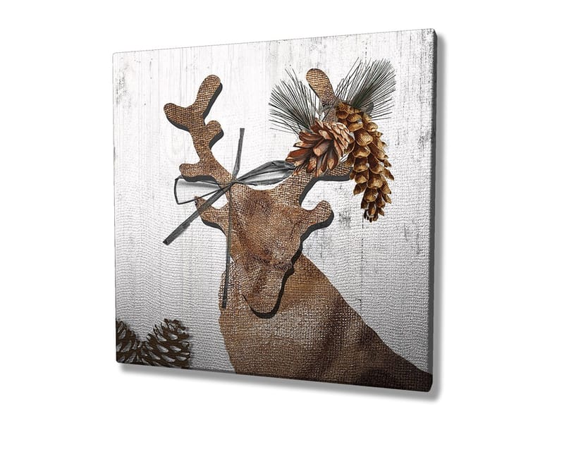 Canvastavla 45x45 cm - Stiliserad ren med kottar och grönska som dekoration - Brunt / Beige / Grönt - Inredning - Tavlor & konst - Canvastavlor