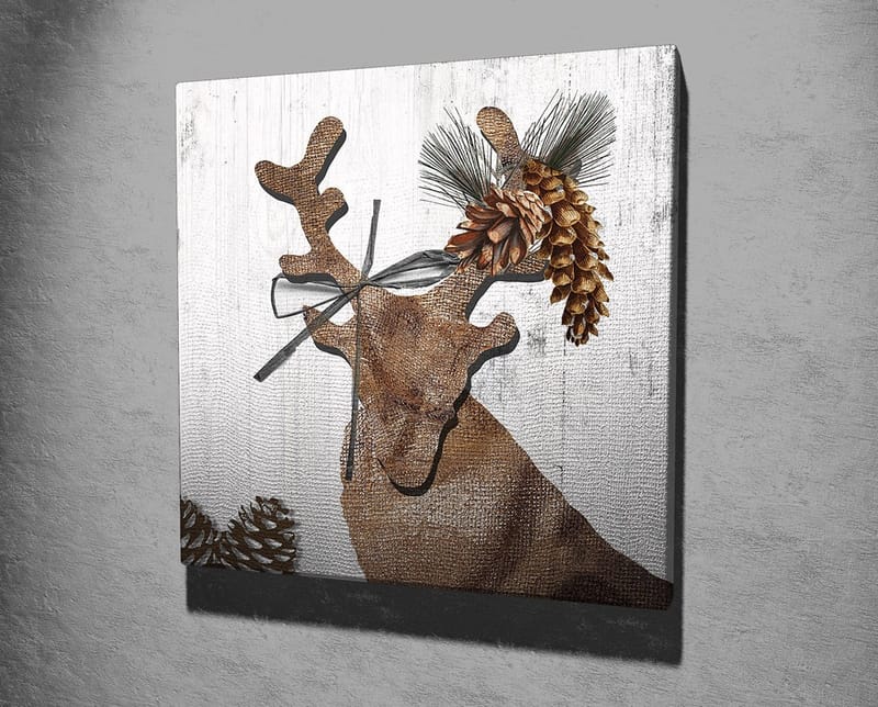 Canvastavla 45x45 cm - Stiliserad ren med kottar och grönska som dekoration - Brunt / Beige / Grönt - Inredning - Tavlor & konst - Canvastavlor