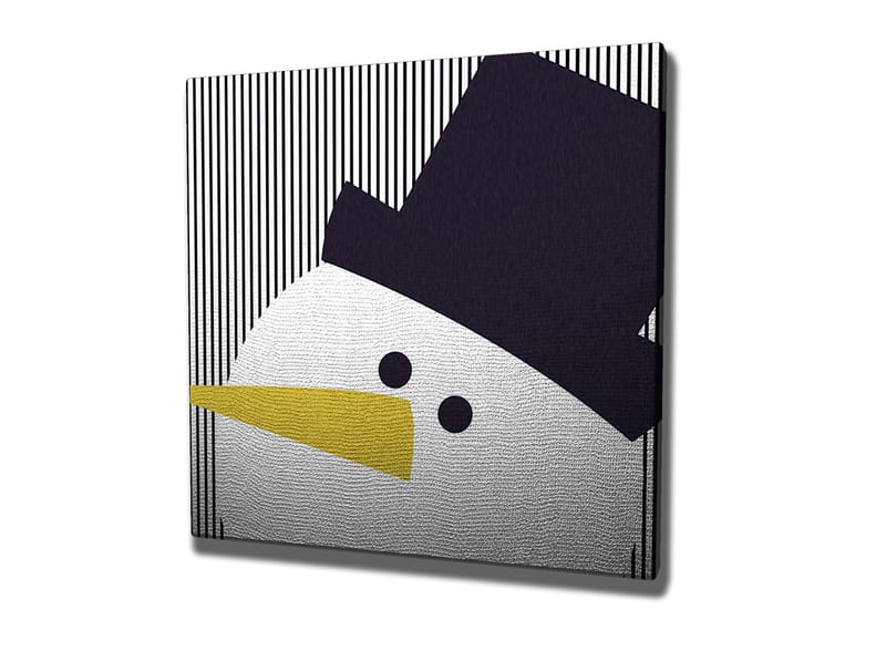 Canvastavla 45x45 cm - Stiliserad snögubbe med hatt och gul näbb - Svart / Vitt / Gult - Inredning - Tavlor & konst - Canvastavlor
