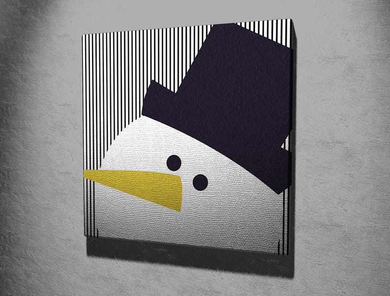 Canvastavla 45x45 cm - Stiliserad snögubbe med hatt och gul näbb - Svart / Vitt / Gult - Inredning - Tavlor & konst - Canvastavlor