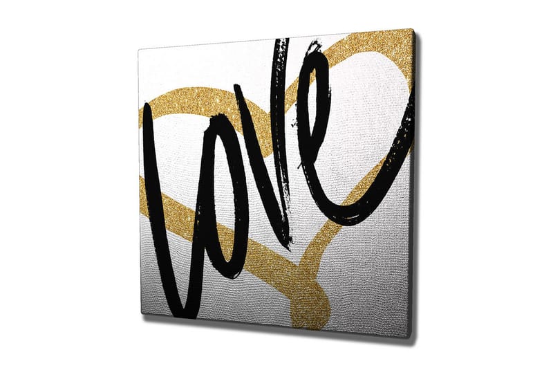 Canvastavla 45x45 cm - Stiliserad text med ordet love i svart och guld, Svart / Guld