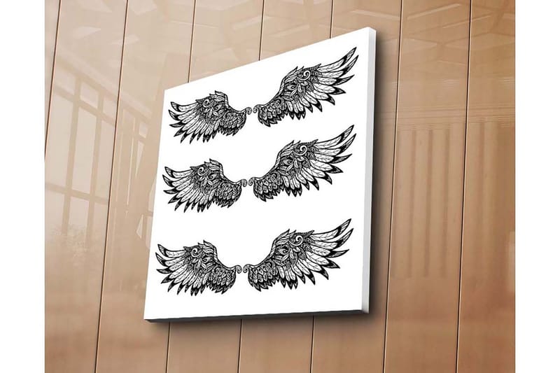 Canvastavla 45x45 cm - Stiliserade fågelvingar i symmetrisk arrangemang - Svart / Vitt - Inredning - Tavlor & konst - Canvastavlor