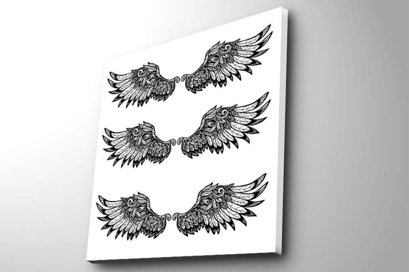 Canvastavla 45x45 cm - Stiliserade fågelvingar i symmetrisk arrangemang - Svart / Vitt - Inredning - Tavlor & konst - Canvastavlor