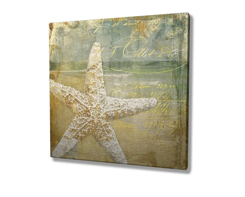 Canvastavla 45x45 cm - Stjärna i sand med vintage-inspirerad bakgrund - Guld / Beige / Ljusblå - Inredning - Tavlor & konst - Canvastavlor