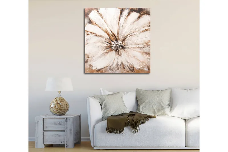Canvastavla 45x45 cm - Storslagen blomma i mjuka, neutrala toner - Vit / Beige / Brun - Inredning - Tavlor & konst - Canvastavlor