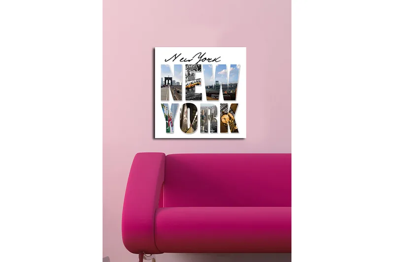 Canvastavla 45x45 cm - Storslagen collage av New Yorks ikoniska landmärken - Gult / Blått / Grått - Inredning - Tavlor & konst - Canvastavlor