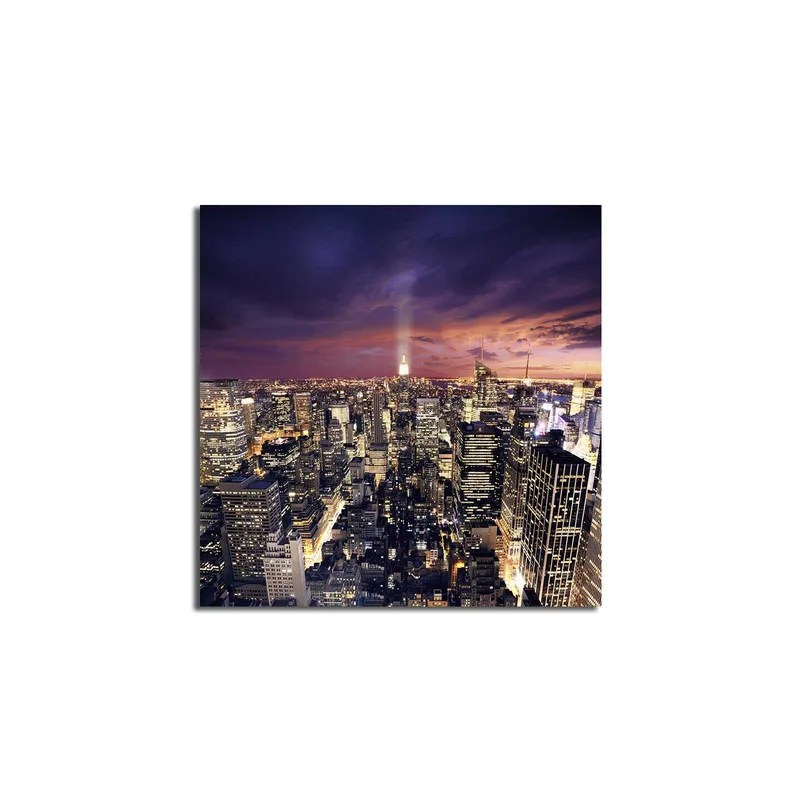 Canvastavla 45x45 cm - Storslagen vy över en stad i skymning med glittrande ljus - Mörkblå / Lila / Guld - Inredning - Tavlor & konst - Canvastavlor