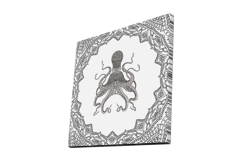 Canvastavla 45x45 cm - Svart bläckteckning av en bläckfisk omgiven av intrikata mönster - Svart / Vitt - Inredning - Tavlor & konst - Canvastavlor