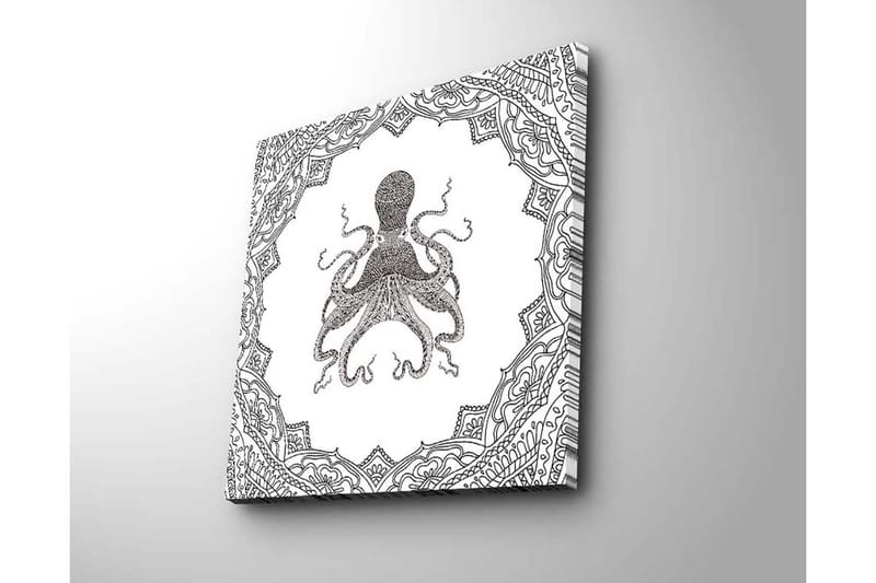 Canvastavla 45x45 cm - Svart bläckteckning av en bläckfisk omgiven av intrikata mönster - Svart / Vitt - Inredning - Tavlor & konst - Canvastavlor