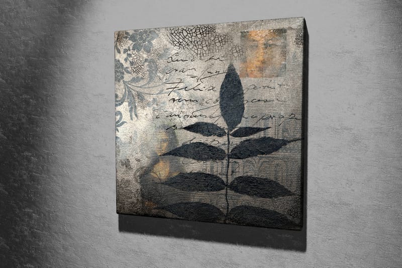 Canvastavla 45x45 cm - Svart bladverk mot en abstrakt bakgrund - Svart / Grå / Beige - Inredning - Tavlor & konst - Canvastavlor