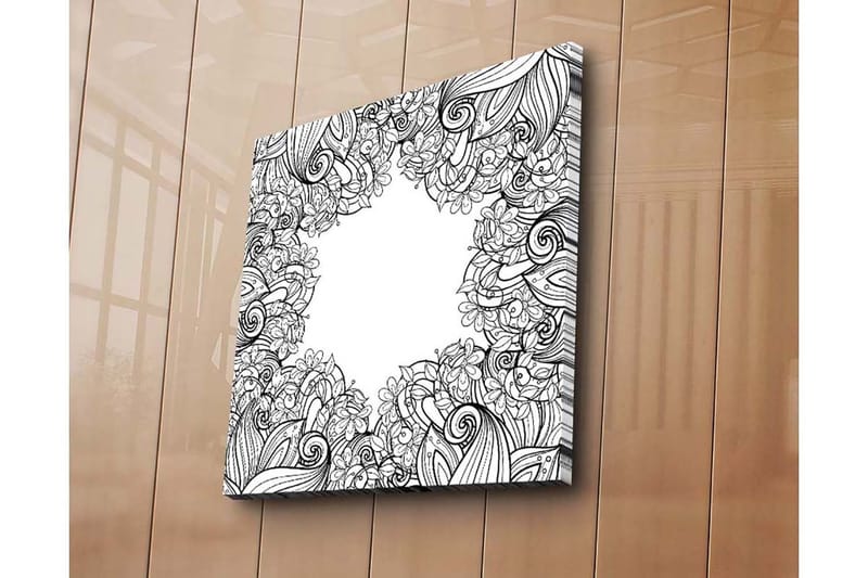 Canvastavla 45x45 cm - Svartvitt mönster av blommor och snirklar - Svart / Vitt - Inredning - Tavlor & konst - Canvastavlor