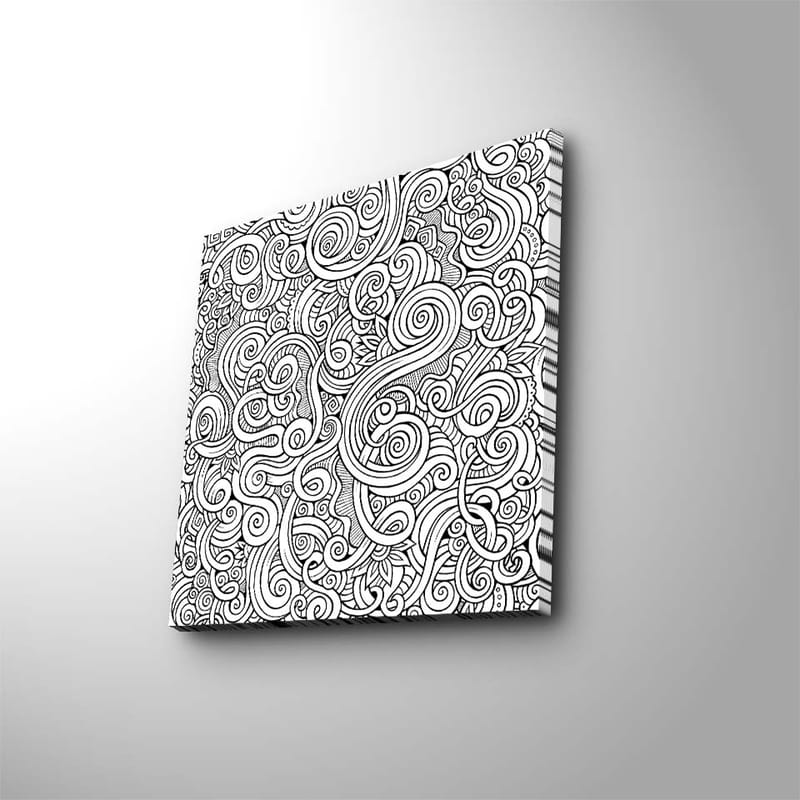 Canvastavla 45x45 cm - Svartvitt mönster med svängda linjer och spiraler - Svart / Vitt - Inredning - Tavlor & konst - Canvastavlor