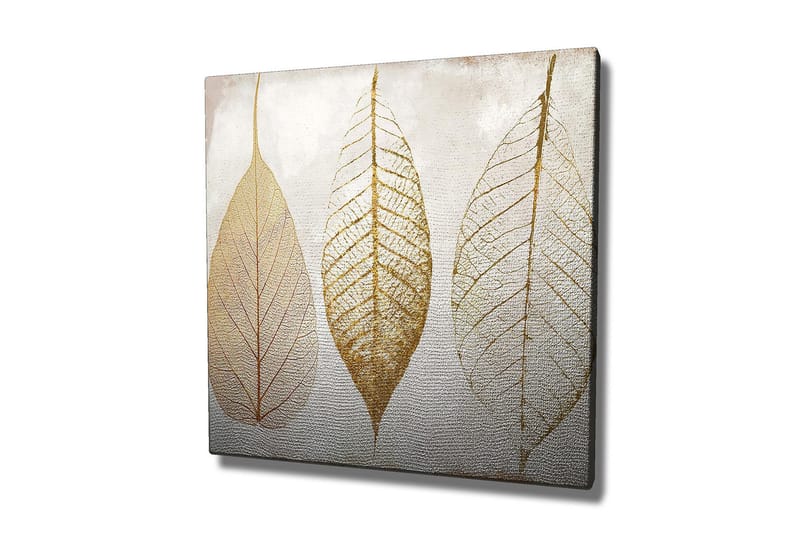 Canvastavla 45x45 cm - Torkade löv i guldtoner, Guld / Beige / Vit