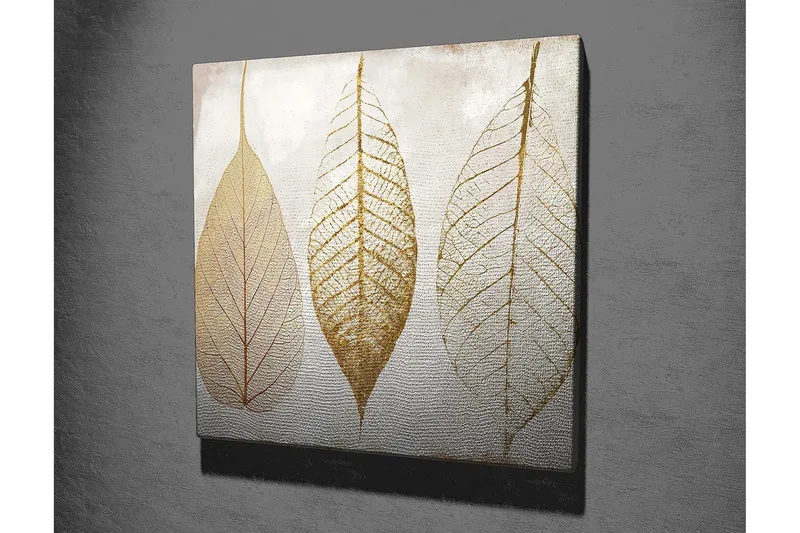 Canvastavla 45x45 cm - Torkade löv i guldtoner - Guld / Beige / Vit - Inredning - Tavlor & konst - Canvastavlor