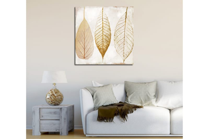 Canvastavla 45x45 cm - Torkade löv i guldtoner - Guld / Beige / Vit - Inredning - Tavlor & konst - Canvastavlor