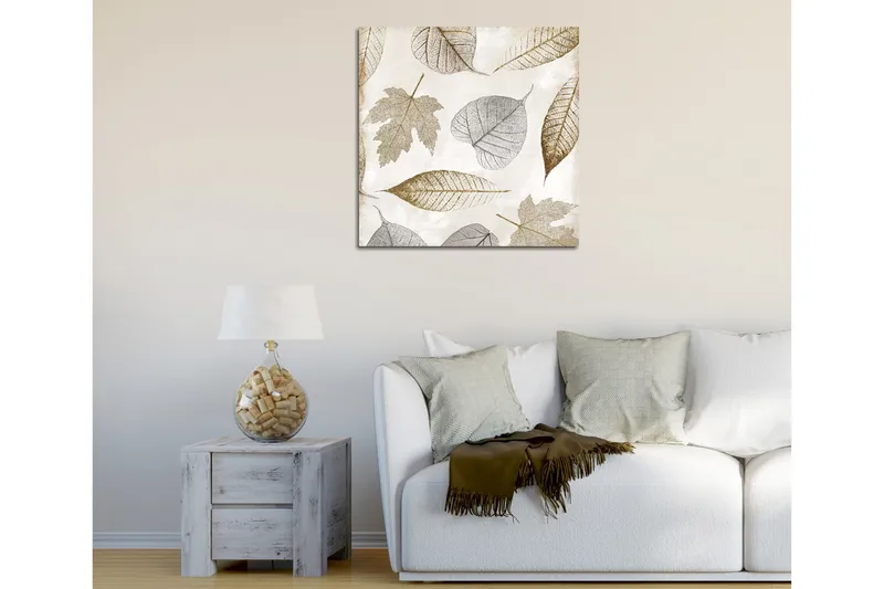 Canvastavla 45x45 cm - Torkade löv i subtila nyanser - Grå / Brun / Beige - Inredning - Tavlor & konst - Canvastavlor