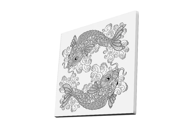 Canvastavla 45x45 cm - Två stiliserade fiskar i en dynamisk komposition, Svart / Vitt