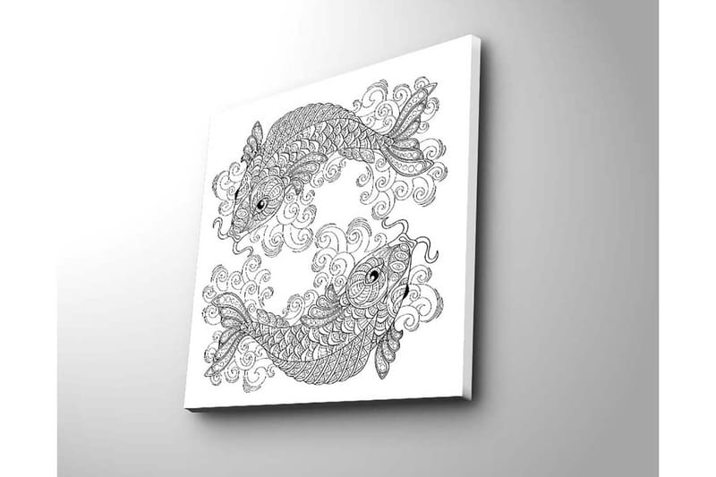 Canvastavla 45x45 cm - Två stiliserade fiskar i en dynamisk komposition - Svart / Vitt - Inredning - Tavlor & konst - Canvastavlor