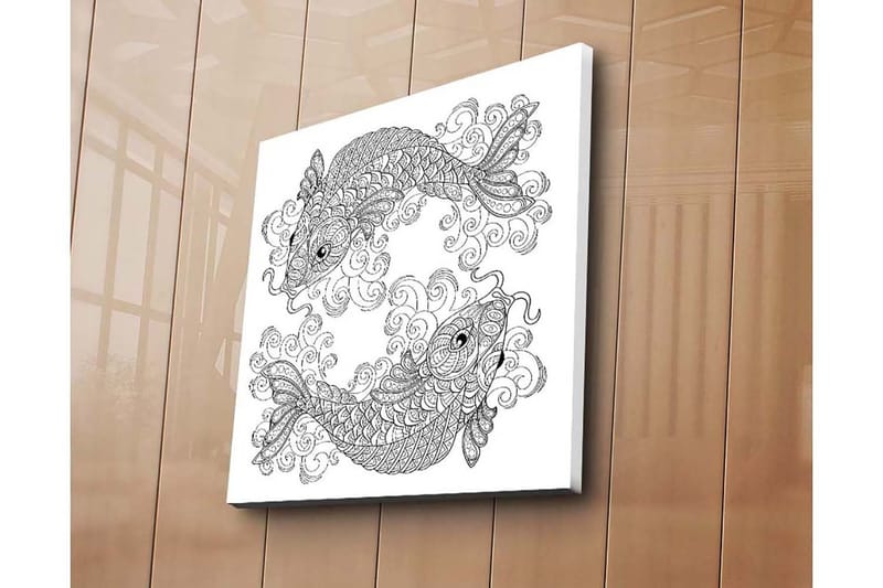 Canvastavla 45x45 cm - Två stiliserade fiskar i en dynamisk komposition - Svart / Vitt - Inredning - Tavlor & konst - Canvastavlor