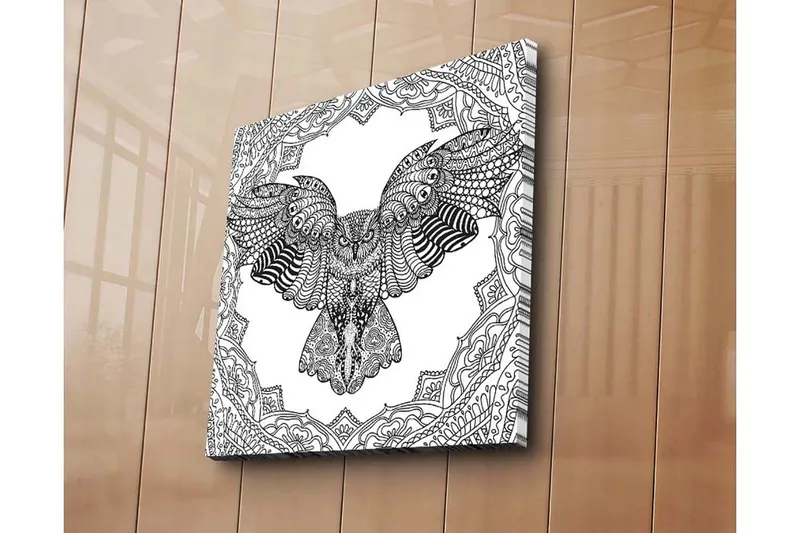 Canvastavla 45x45 cm - Uggla i detaljrik, svart och vit stil - Svart / Vit - Inredning - Tavlor & konst - Canvastavlor