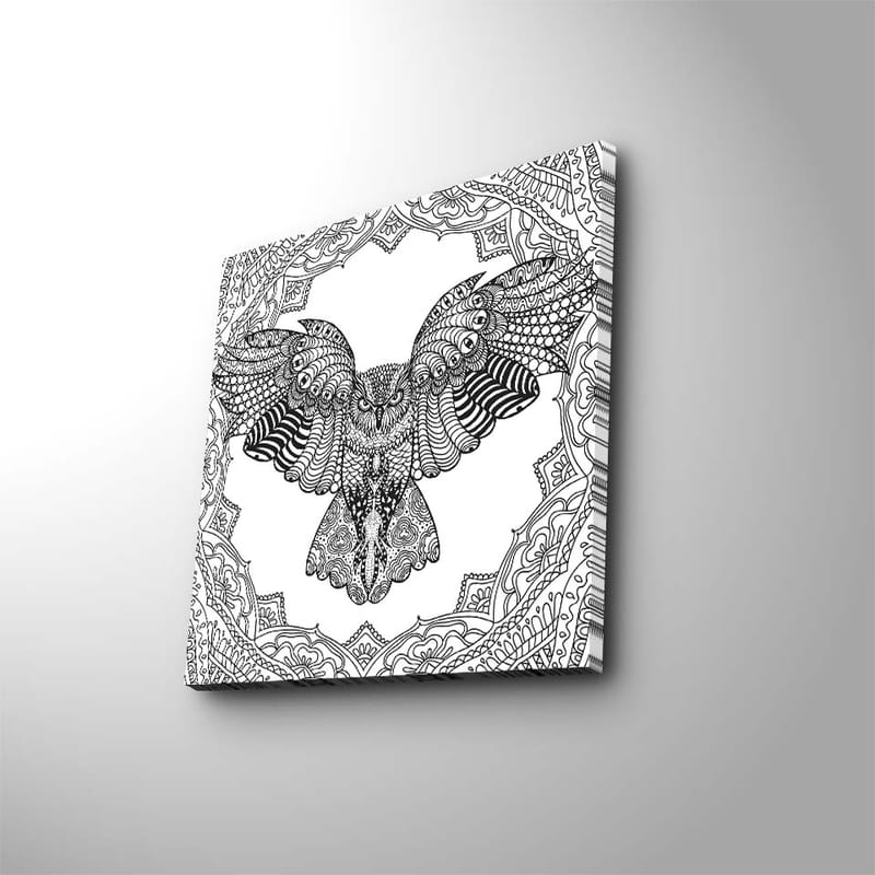 Canvastavla 45x45 cm - Uggla med detaljerad mönstring i svartvitt - Svart / Vitt - Inredning - Tavlor & konst - Canvastavlor