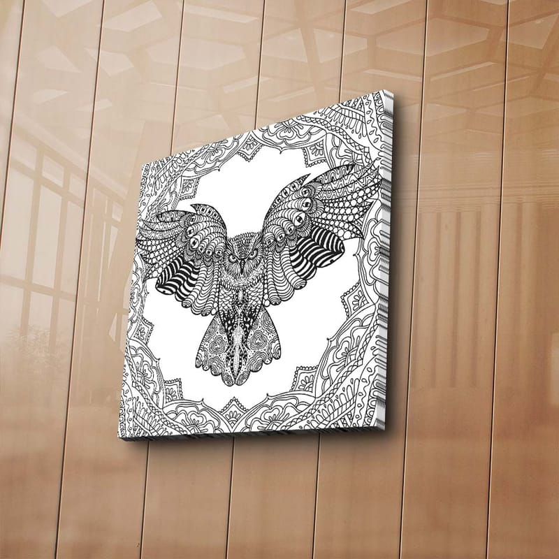 Canvastavla 45x45 cm - Uggla med detaljerad mönstring i svartvitt - Svart / Vitt - Inredning - Tavlor & konst - Canvastavlor