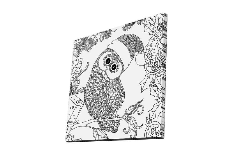 Canvastavla 45x45 cm - Uggla med tomteluva omgiven av juliga detaljer - Svart / Vitt - Inredning - Tavlor & konst - Canvastavlor