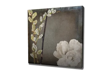 Canvastavla 45x45 cm - Vacker komposition av blommor och kvistar - Vit / Grå / Beige - Inredning - Tavlor & konst - Canvastavlor