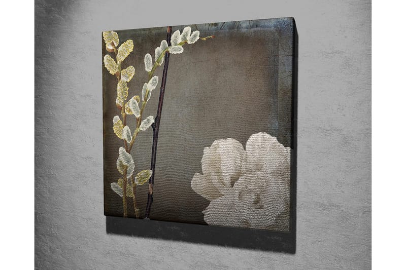 Canvastavla 45x45 cm - Vacker komposition av blommor och kvistar - Vit / Grå / Beige - Inredning - Tavlor & konst - Canvastavlor