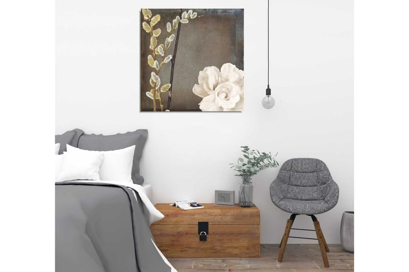Canvastavla 45x45 cm - Vacker komposition av blommor och kvistar - Vit / Grå / Beige - Inredning - Tavlor & konst - Canvastavlor