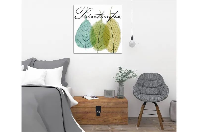 Canvastavla 45x45 cm - Vackra blad i olika gröna nyanser, Grön / Ljusblå / Gulgrön