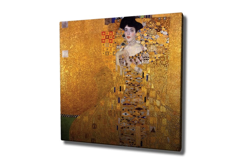 Canvastavla 45x45 cm - Porträtt av en kvinna i en gyllene klänning med dekorativa mönster - Guld / Svart / Vit - Inredning - Tavlor & konst - Canvastavlor