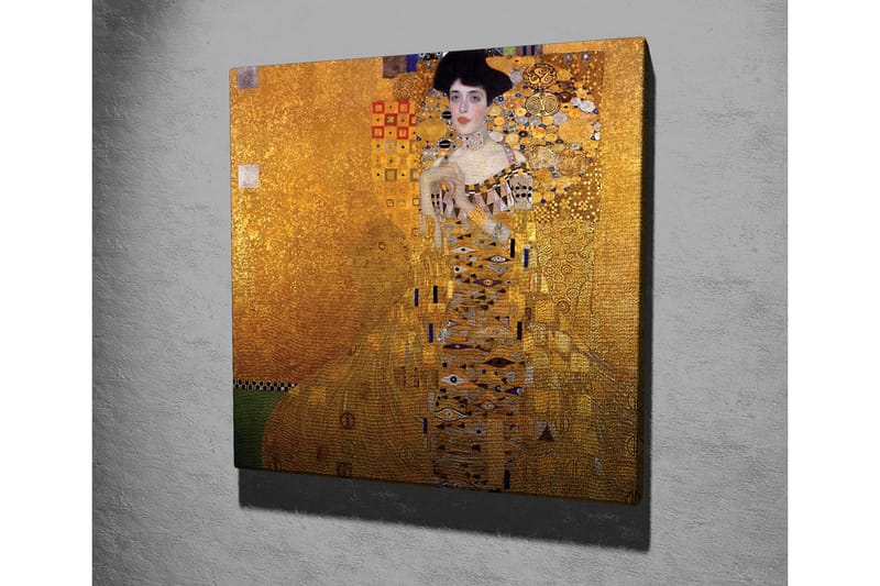 Canvastavla 45x45 cm - Porträtt av en kvinna i en gyllene klänning med dekorativa mönster - Guld / Svart / Vit - Inredning - Tavlor & konst - Canvastavlor