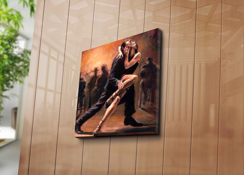 Canvastavla 45x45 cm - Passionerad tango mellan två dansare - Mörkröd / Svart / Beige - Inredning - Tavlor & konst - Canvastavlor