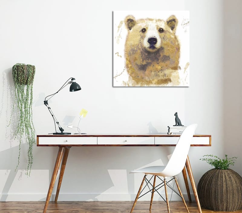 Canvastavla 45x45 cm - Porträtt av en björn med mjuka penseldrag - Beige / Brun / Vit - Inredning - Tavlor & konst - Canvastavlor