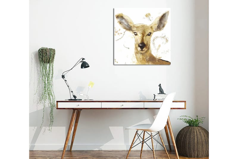 Canvastavla 45x45 cm - Porträtt av en hjort med mjuka drag och guldiga inslag - Guld / Beige / Brun - Inredning - Tavlor & konst - Canvastavlor