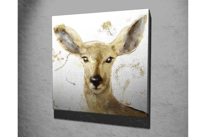 Canvastavla 45x45 cm - Porträtt av en hjort med mjuka drag och guldiga inslag - Guld / Beige / Brun - Inredning - Tavlor & konst - Canvastavlor