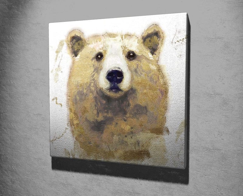 Canvastavla 45x45 cm - Porträtt av en björn med mjuka penseldrag - Beige / Brun / Vit - Inredning - Tavlor & konst - Canvastavlor