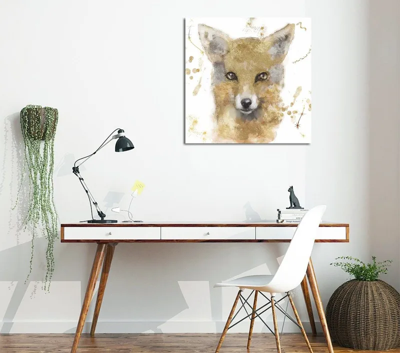 Canvastavla 45x45 cm - Porträtt av en räv med mjuka penseldrag - Guld / Beige / Svart - Inredning - Tavlor & konst - Canvastavlor
