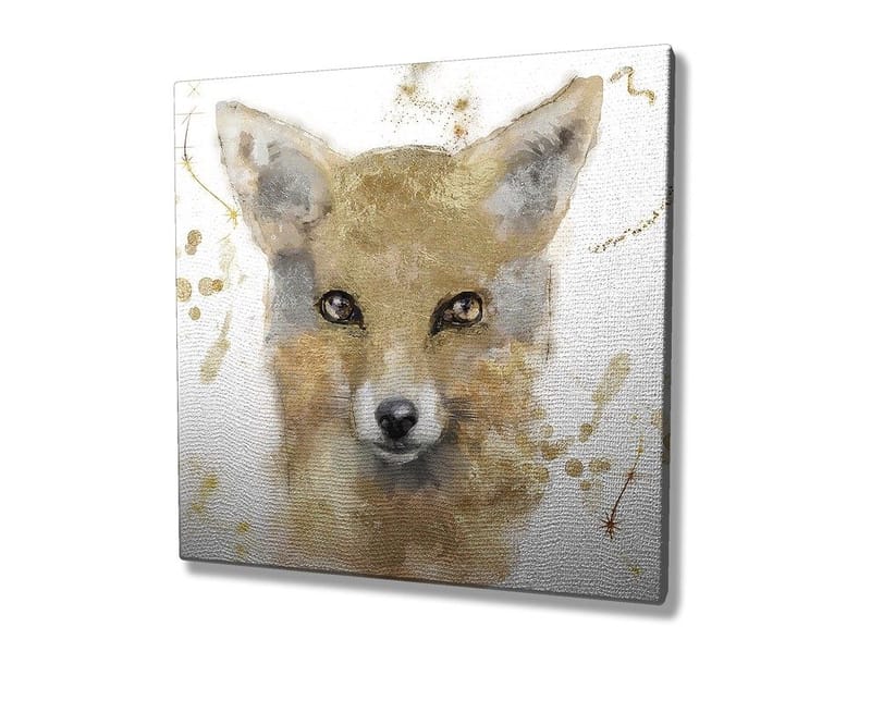 Canvastavla 45x45 cm - Porträtt av en räv med mjuka penseldrag - Guld / Beige / Svart - Inredning - Tavlor & konst - Canvastavlor
